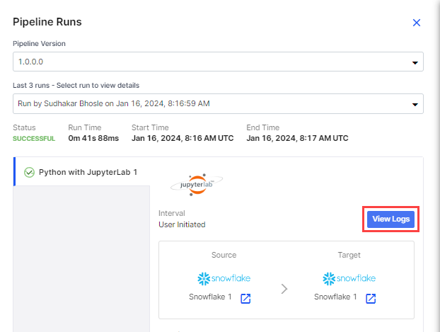 Data Analytics View Details for Logs